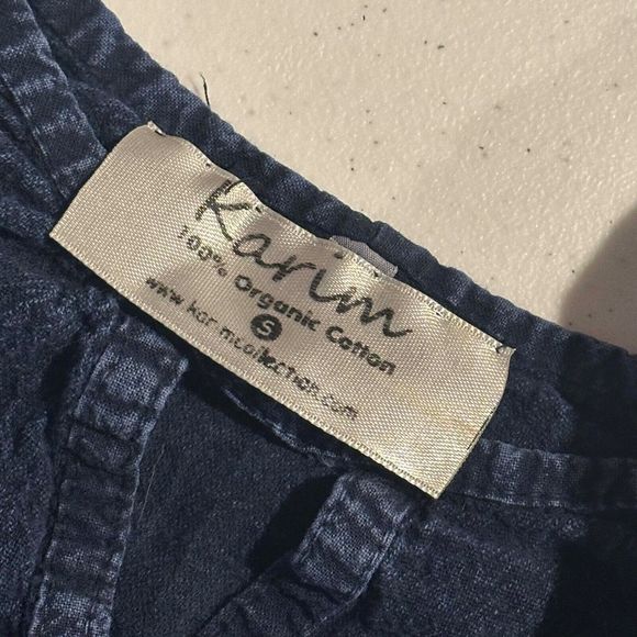 Karim Womens Small Blouse Top Shirt Blue Organic Cotton 3/4 Sleeve 3D Print - Picture 5 of 7